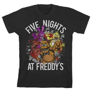 5-Nights at Freddy's Breaking Walls Boy's Black T-shirt Halloween Party T-shirt Unisex Tee, Streetwear Soccer Tee.