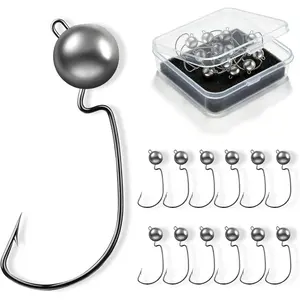 12 count Offset Ned Rig Jig Heads - Snagless Ned Rig Hooks for Finesse Fishing - 5g 7g 10g 14g High Carbon Steel Ball  Jigs for Bass Walleye - 6 count / 12 count / Assorted Pack Options
