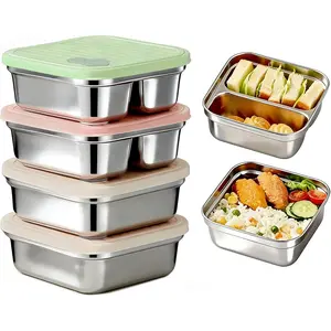 304 Stainless Steel Lunch Box -20oz Sandwich Containers with Airtight  - Leakproof, Stackable, 4 count Multi-Compartment Bento Box for Meal Prep, Office & Picnic