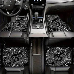 4-piece set of musical note and treble clef car floor mats - full coverage for front and rear seats, all-weather car floor mats, suitable for sedans, trucks, and SUVs - music-themed design, easy to clean, preferred by musicians and music fans