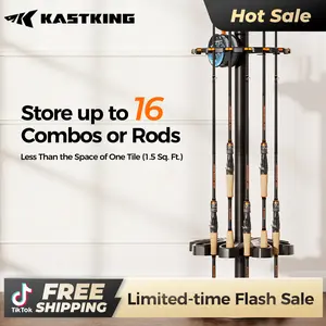 V16 Fishing Rod Rack With Rotating Base AND KastKing White Patented V15 Vertical Fishing Rod Holde- Fishing Pole Rack Holds Up to 15 Fishing Rods or Combos, Lightweight and Durable ABS Construction, Space-Saving Fishing Rod Holders for Garage