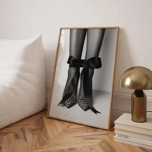[SALE UP TO 50% + FREE SHIP] leopard high heel wall art fashion poster aesthetic apartment decor black dorm decor black and white art leopard bow print black high heels poster