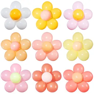 27 Set Daisy Flower Balloons Diy Kit Latex Balloon Daisy Party Decorations 10 Inch Groovy Retro Hippie Balloons For Birthday Baby Shower Wedding Engagement Garland Theme Decor(Multicolored)