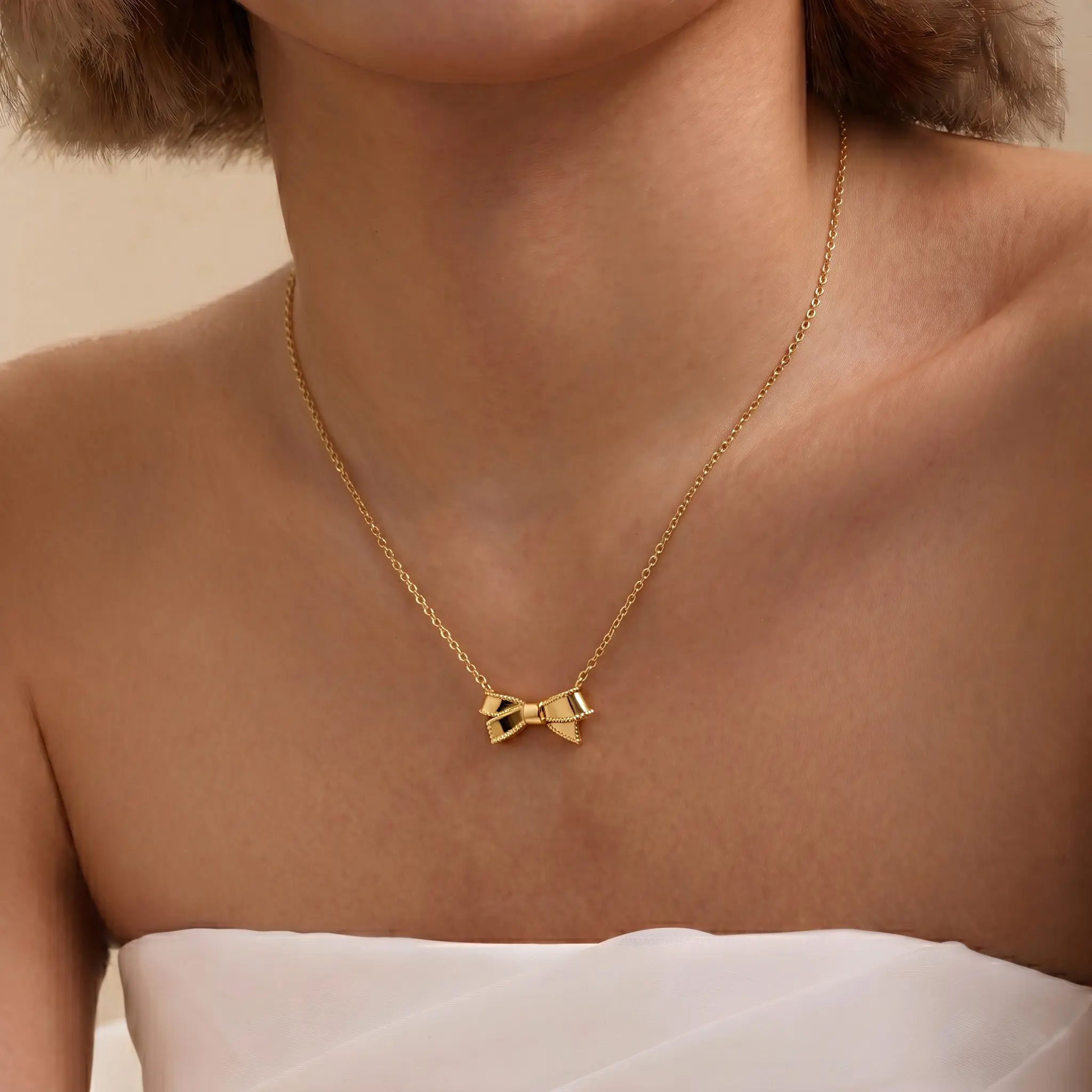 Dearmay Gold Necklace for Women Bow Earrings Bow Necklace Jewelry with Bow Designs Adjustable Hypoallergenic Waterproof Elegant Jewelry Gifts for Girls