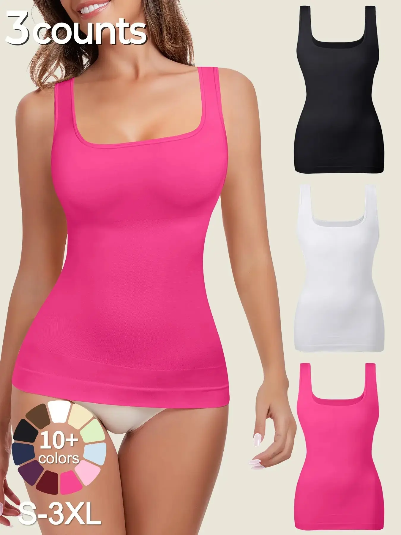 Women's Tummy Control Shapewear Tank Top, Seamless Square Neck Breathable Smooth Comfy Compression Fit Top, Slimming Body Shapewear, Solid Backless Shaper
