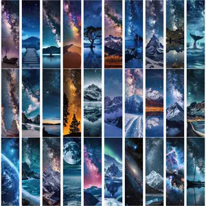 30PCS Starry Sky Cosmic Landscape Paper Bookmarks - Dreamy Galaxy/Mountain Scenery Page Markers for Book Lovers & Space Enthusiasts Gifts