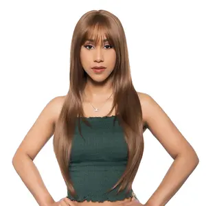 25-Inch Solid Cinnamon Brown Layered Straight Cut Synthetic Wig | 【Heat Resistant】【Cap Included】 | FSGA