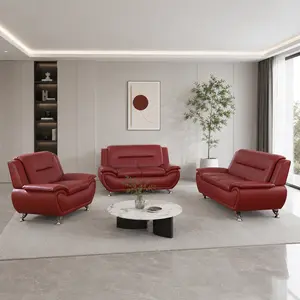 Red 3-Piece Modern Premium Leather Living Room Sofa Set - 3-Seater Sofa, Loveseat, Chair - Breathable Leather Furniture for Home Office Bedroom, Living Room Decor, Furniture Living Room