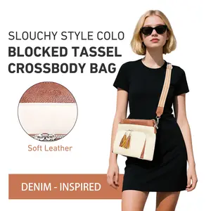 Women's Leather Crossbody Bag Lightweight Medium Crossbody Bag, Soft Leather Women's Shoulder Bag with Tassels