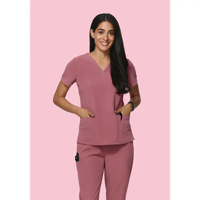 Mandala Scrubs Women's Lady Workwear Uniforms Clothes, 6-Pocket Mauve Top