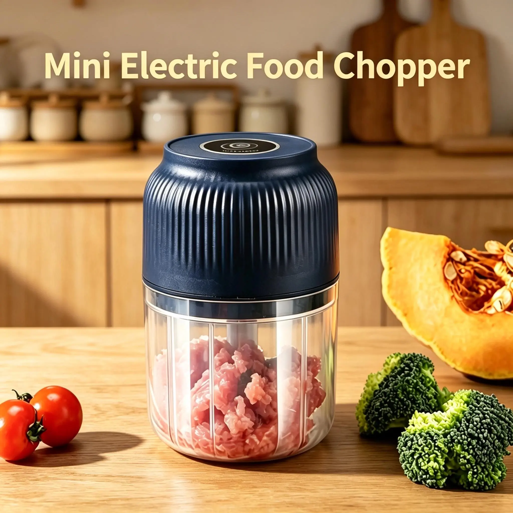 Mini Electric Food Chopper 300ml, Portable USB Rechargeable Garlic Mincer, 4 Sharp Blades, Small Electric Grinder for Meat, Garlic, Chili, Baby Food, Kitchen Gadget