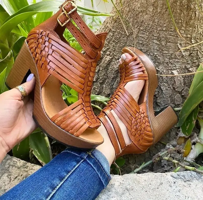 Ankle strap heels/ Mexican huarache Wedges/mexican heels/mexican wedges/ leather heels/ huarache wedge/mexican wedges sandals/leather heels