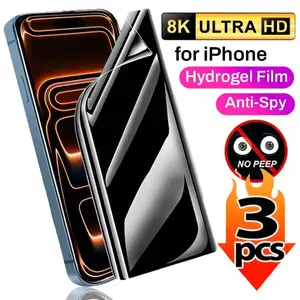 3pcs Anti-Spy Privacy Hydrogel Screen Protector For iPhone 17 Pro Max/17 Air/16 Pro Max/16e/17/16/15/14/13/12/11 Pro/Pro Max/Plus/Mini/X/XR/XS Max,Full Coverage Privacy Protection,Glossy Surface,Antiglare Shield,Phone Privacy Film,Easy to install