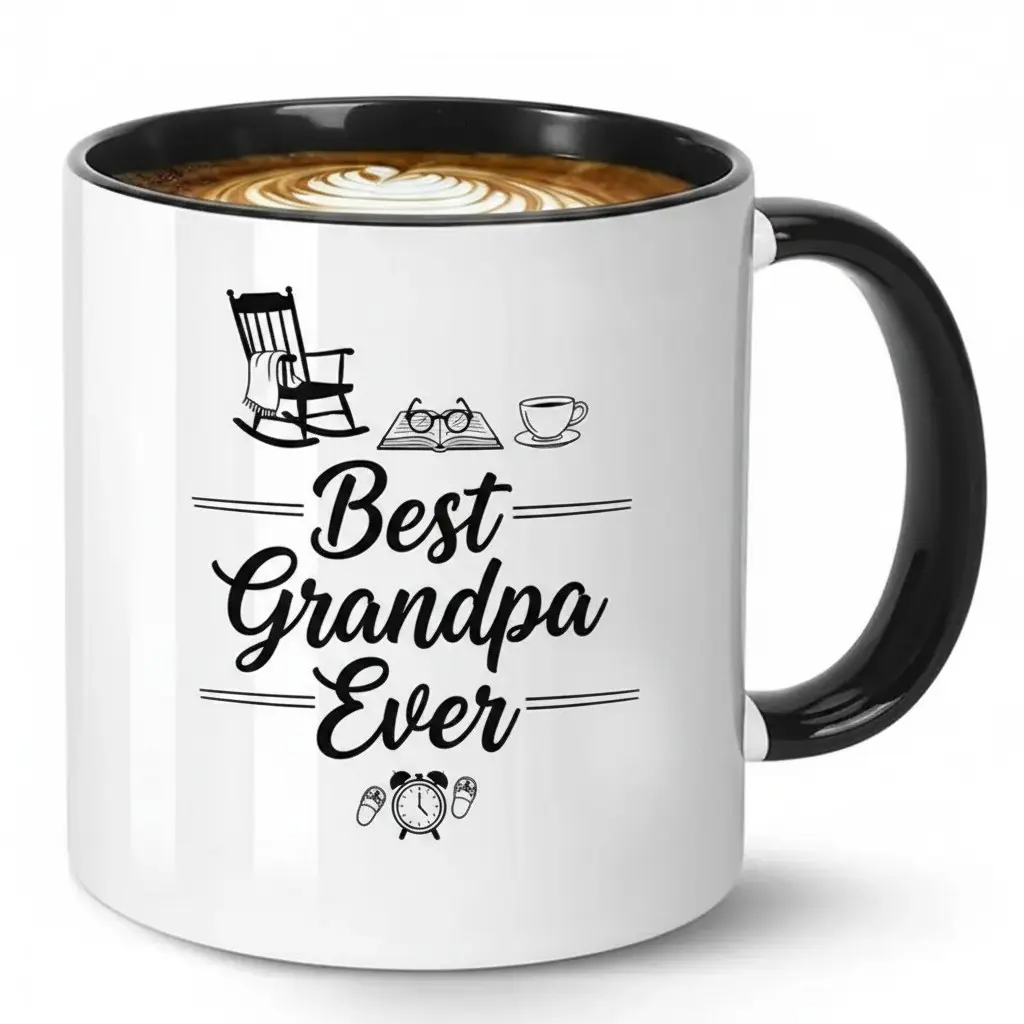 Best Grandpa Ever Coffee Mug - 11oz Black Rim Ceramic Cup for Grandpa, Heartwarming Grandpa's Day Gift, Christmas Birthday Present for Grandfather, Tea Mug for Grandpa, Best Grandpa Ever Gift from Granddaughter or Grandson or Kids, Best Grandpa Ever