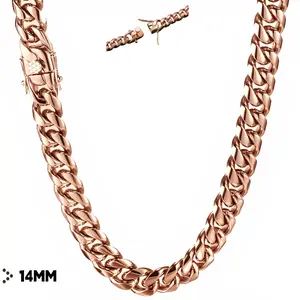 14mm Gold-Plated Stainless Steel Miami Cuban Link Necklaces, Male Hip-Hop Gold Chain Necklaces, Daily Fashion Accessory, 16-30 In Lengths Available