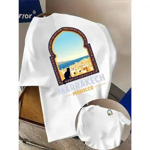 Men'S Casual - "MARRAKECH" Monaco Architectural Pattern T-Shirt - Trendy Front Double-Sided Print, Lightweight And Elastic, Regular Fit, Perfect for Casual Wear, Must-Have Item for All Seasons