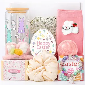 Easter Gifts for Teen Girls Women, Easter Baskets Stuffers for Teens Adults, Self Care   Basket Spring Gifts Set Box with Bunny Theme Glass Cup - Brighten up Her Day!