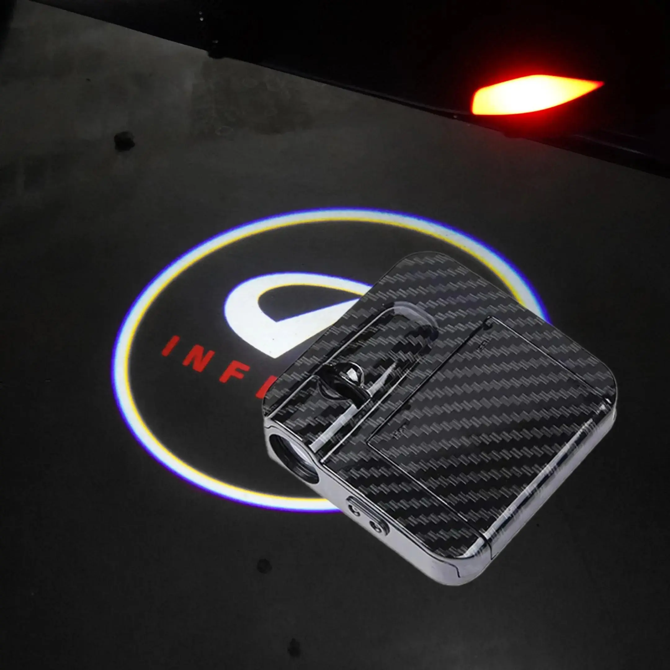 Infiniti Car Wireless Auto-Induction Door Welcome Puddle Lamps, 5W Carbon Fiber Super Bright HD 3D Laser Logo Projector Lights, Automotive Modification Ambient Accessories