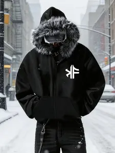 High Street Dark Style Parka, Hooded Sweatshirt Couple Set, Vintage American Retro Cleanfit Loose Zipper Jacket, Plush Hat Design, Clothes