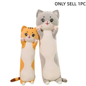 Adorable Long-Strip Cat Pillow, Cute Round Face Kitty Plush Cushion for Sofa Bed Sleep Companion, Perfect Valentine's Day Gift