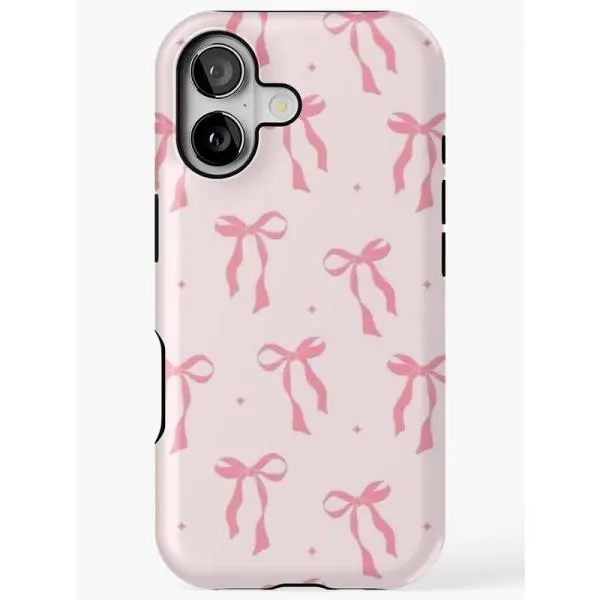 Pink and Black Big Bow Vintage Luxury Tough Phone Case Suitable for IPhone 17 16 15 14 13 12 11Pro Max Pro Plus Screen Protection Durable Design Shockproof Protector Cellphone Cover