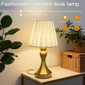 Vintage Fabric LED Table Lamp, Three Color Adjustable USB Powered, Decorative Light for Home Office Bedroom Party Festival, Led Desk Lamp