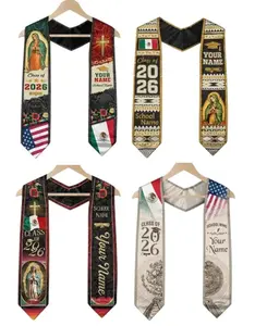 Custom Personalized Class of 2026 Graduation Stole - Mexico & USA Flag Hybrid Sash for International Students Serape Style Class of 2026 Sash | Patriotic Grad Accessory