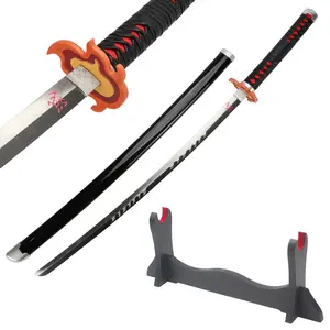 41 inches Not Sharp Real Demon Slayer Cosplay Sword Tanjirou Kagura Samurai Katana with Wooden Holder Stand Display for Anime Fans Halloween Role Playing Props Cosplay Collection Christmas Gift Birthday
