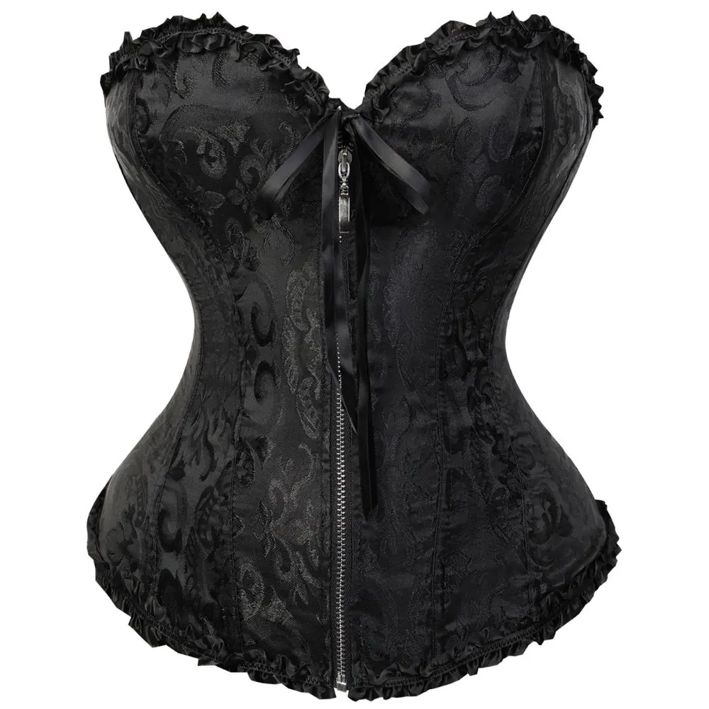 Corset Top Bustier Lingerie for Women Zipper Front Flower Sexy Burlesque Vintage Bustier Corset Top for Women | Overbust Lace Up Waist Cincher Shapewear Lingerie Halloween Lace Push Up Bodyshaper Top Clothes Costumes