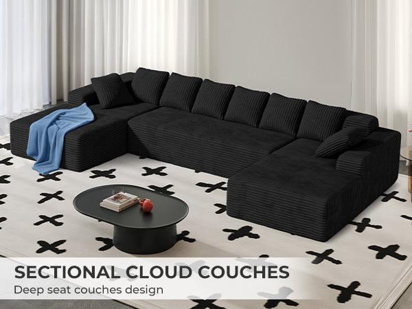 【3 Packages shipping】131'' U Shaped Sectional Couches with Chaise Lounge, No Assembly Required Deep Seat Modular Cloud Sofa for Living Room 1PCS, Bedroom
