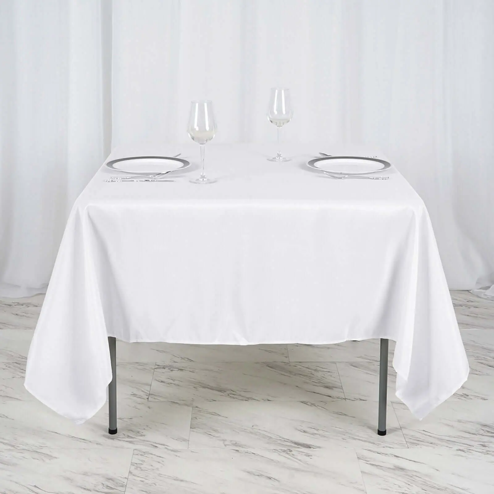 70x70in White Polyester Square Tablecloth - Wrinkle-Free, Machine Washable Table Cover for Christmas, Birthday, Craft Fair Outdoor Table Events