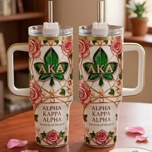 AKA Inspired Floral Tumbler 20oz 40oz, Flat Printed 3D Look Design (Not Embossed), Pink Rose Aesthetic Travel Mug, Sorority Style Gift Drinkware