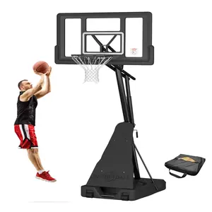 Adjustable 5.25 - 10 feet basketball hoop, 44-inch portable goal with shatter-proof rear panel, ball retrieval device