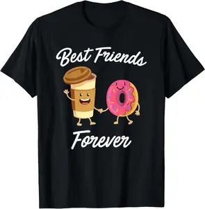 Best Friends Forever Donut & Coffee T-shirt (Donut Shirt) T-Shirt Pure Cotton Graphic Tees Menswear Top: Gifts for Men & Women