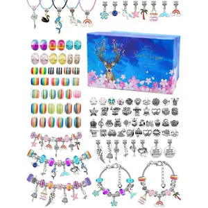 Cute Colorblock Beads & Charms & Elastic Thread & Box, DIY Jewelry Making Kit, Fashion Accessories for Bracelet Necklace Earrings Making