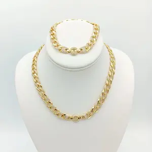 CHOKER AND BRACELET SET WITH ZIRCONIA, ELEGANT DESIGN FOR WOMEN, DOUBLE CLOSURE, 14K GOLD PLATED, HIGH QUALITY