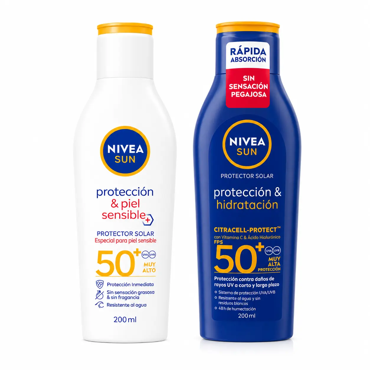 NIVEA SUN Protector Solar FPS 50+ | Protección & Hidratación o Piel Sensible | 200 ml