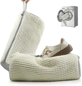 Reusable Shoe Bag for Machine - Simulate Hand Wash, Protect Shoes & Fit All Footwear - Large Capacity Laundry Bag for Sneakers, Flats & Kids Shoes 2 PCS (Beige)