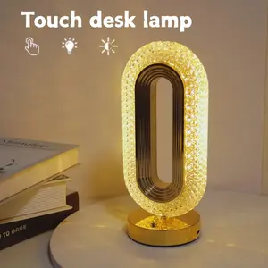 Luxury Crystal LED Table Lamp, Touch Control Adjustable Color Temperature, USB Rechargeable, Ideal for Bedroom Living Room Christmas Decor, Modern Mood Lighting