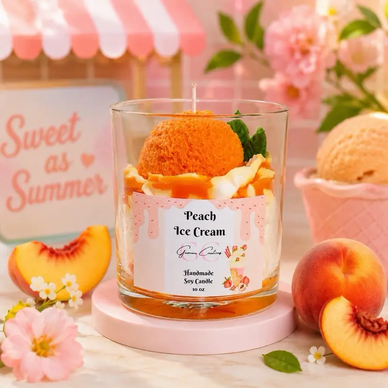 Peach Ice Cream Scented Candle, Long-Lasting Soy Wax Candle for Home Decor