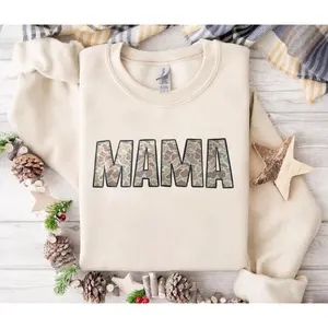 [Sale Up To 40%] Mama Sweatshirt, Fall Camo Letter Graphic, Cozy & Stylish for Autumn Moms