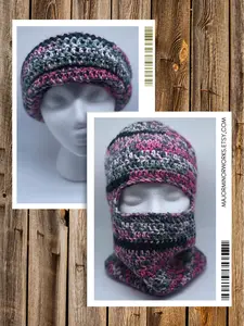 Crochet Ski Mask in Pink Camo, Handmade Balaclava