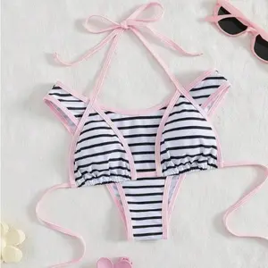 Women's Sexy & Fashionable Black & White 2-Piece Swimsuit, Summer Beach Bikini Set For Vacation