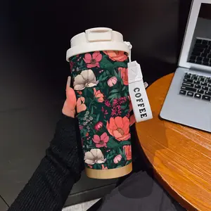 530ML Insulated Tumbler, Boho Style Abstract Pattern, Stainless Steel, Travel Mug with Straw and Strap, Ideal Gift for Holidays