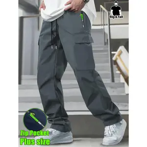 Men's Big & Tall Cargo Pants, Men's Plus Size Cargo Joggers, Men's Zipper Pocket Cargo Pants, Men's Elastic Waist Cargo Trousers