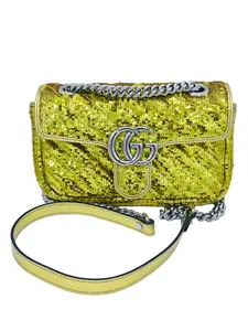 Pre-owned GUCCI SEQUIN Shoulder Bags GG MARMONT CHAIN GLITTER GOLD BAG