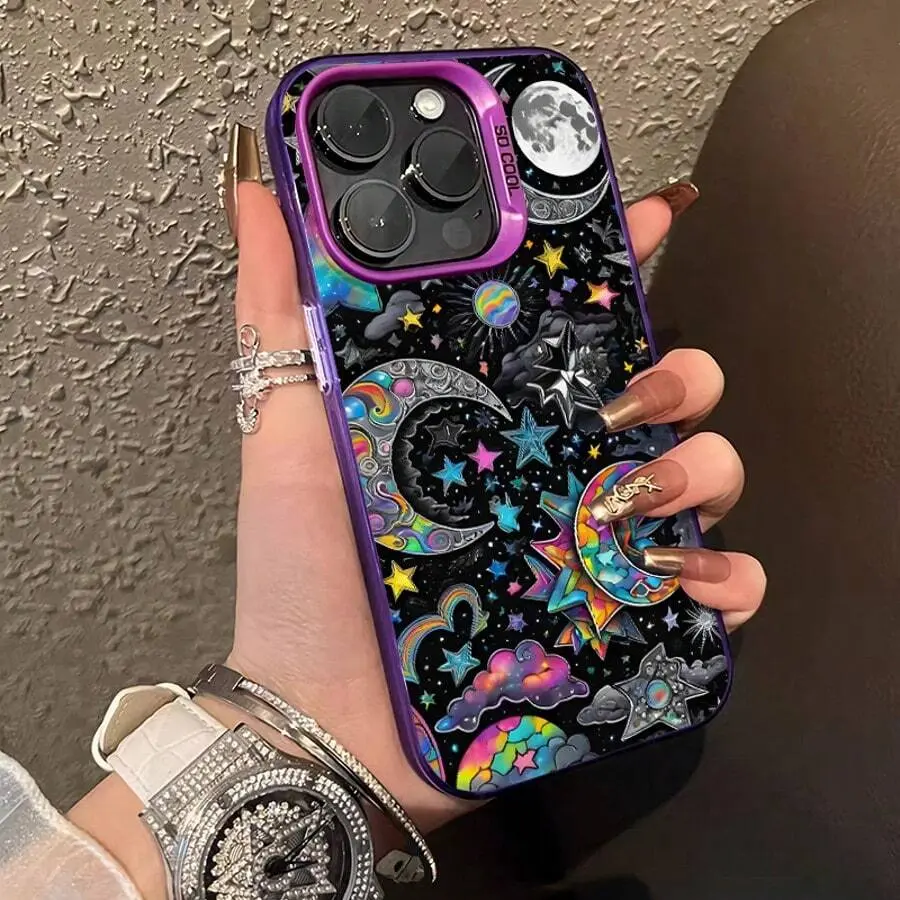 Compatible with iPhone 13 1pc Romantic Colorful Starry Sky Compatible For Phone 16/15/14/13/12/11/17/ 7ProMax/Pro/Plus/Xs Max/XS/X,For Compatible With Colored Simple  Fall Prevention Anti-Shock, Anti-Slip, Anti Drop, Camera Lens Protection