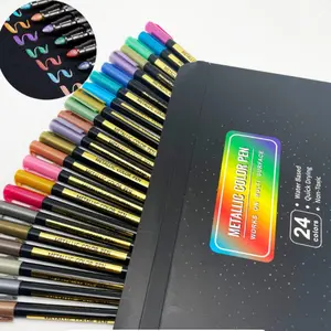 Metallic Color Acrylic Markers, 12/24pcs Paint Glitter Pens, Water Based, Multi Surface, Compatible with Plastic Surfaces, Art Supplies for Adults Kids DIY Crafts