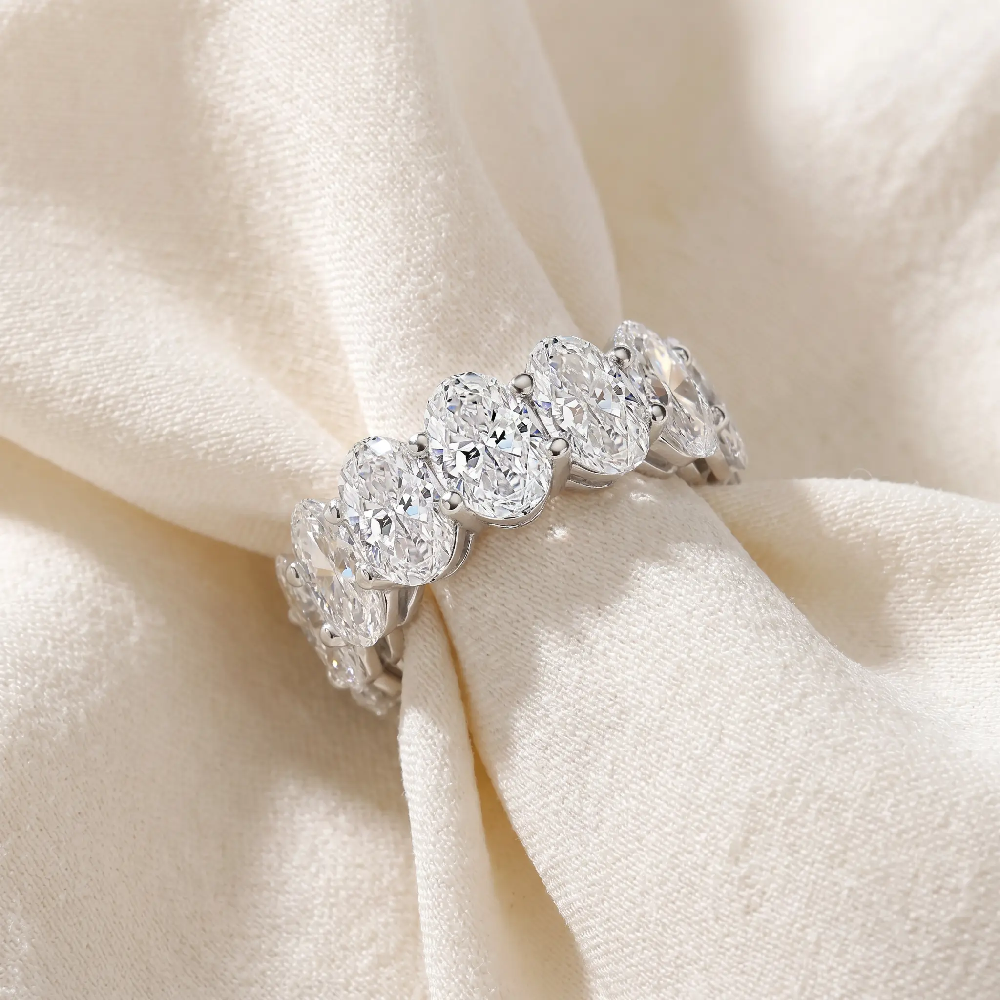 12 1/2Ct Oval Diamond Eternity Ring 14k Gold Lab Grown