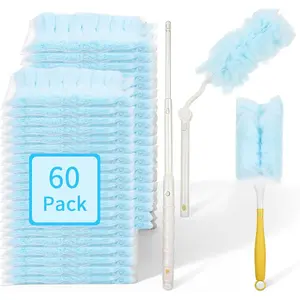 60 Count 360? Duster Refills, Disposable Heavy Duty Duster Refills Kit with 2 Handles, Microfiber Duster  Duster Electrostatic Lock-Dust System for Cleaning Furniture, Blinds, Electronics